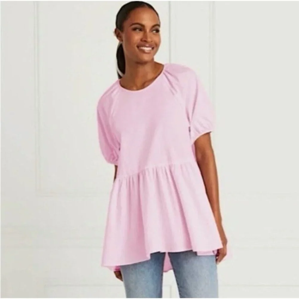 Hill House Francesca Top Ballerina Pink L Cotton Puff Sleeve Babydoll Blouse